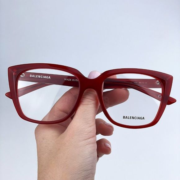 Balenciaga BB0062O 004 Eyeglasses Red Logo Square Women - Picture 1 of 12